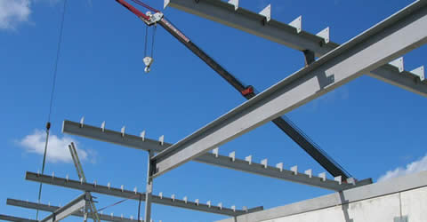Suspended steel beam placed